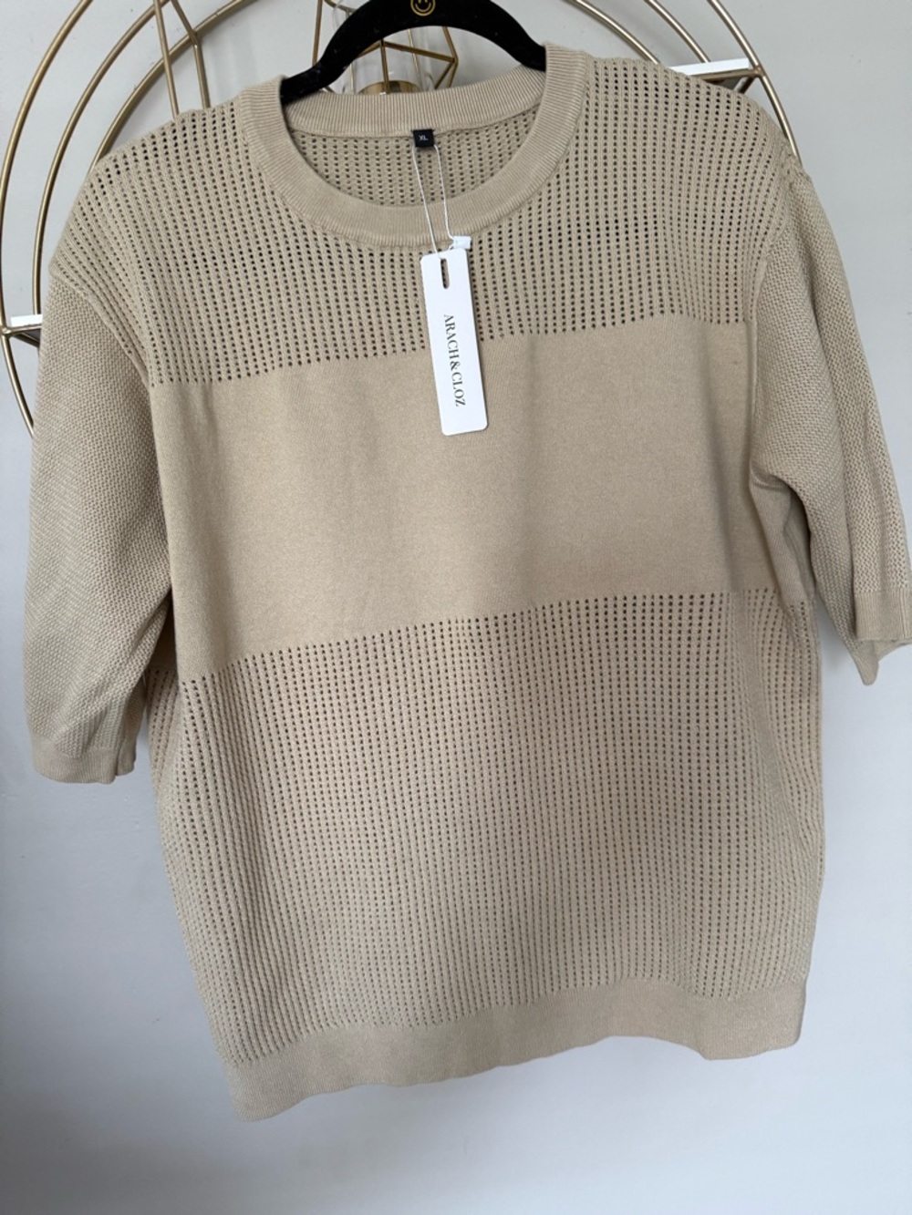 Arach & Cloz Beige Knit Short Sleeve Sweater